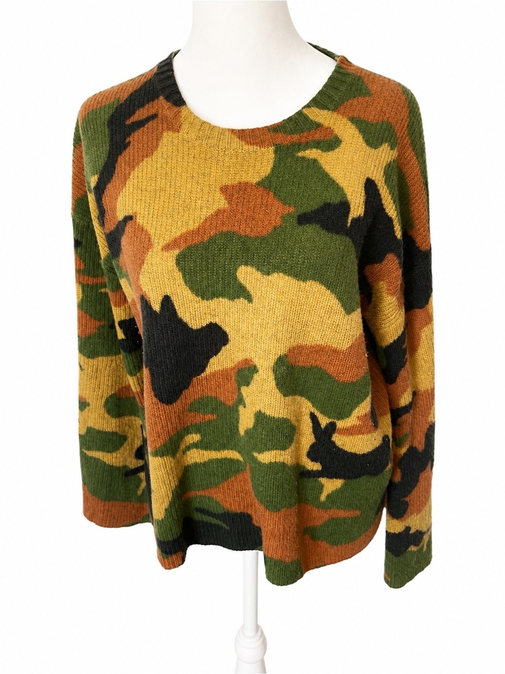 Madewell Camo Knit Pullover Sweater in Olive, Mustard & Black